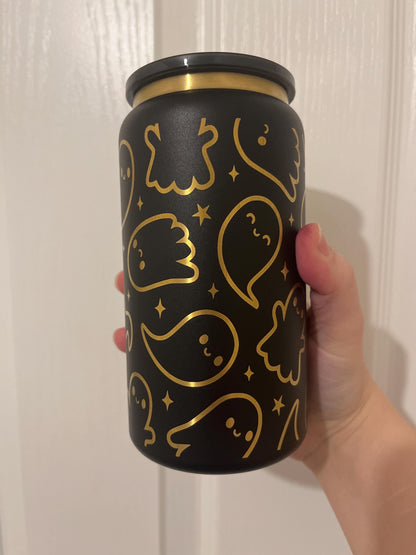 Ghostly stainless steel 16oz tumbler, laser engraved