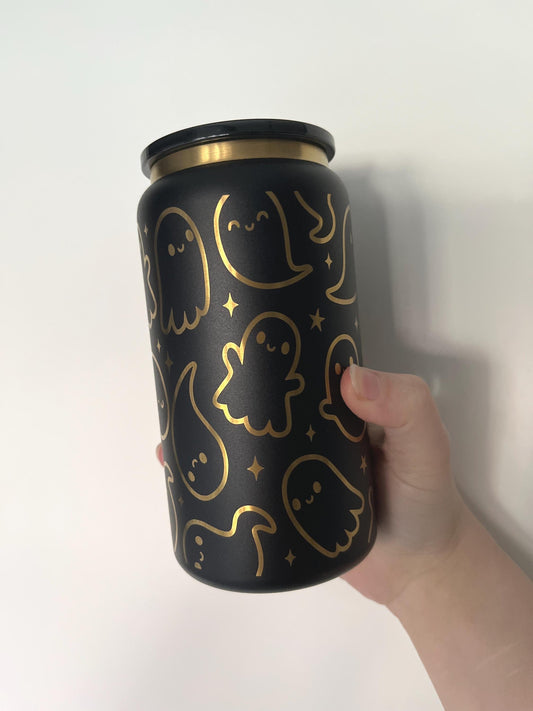 Ghostly stainless steel 16oz tumbler, laser engraved