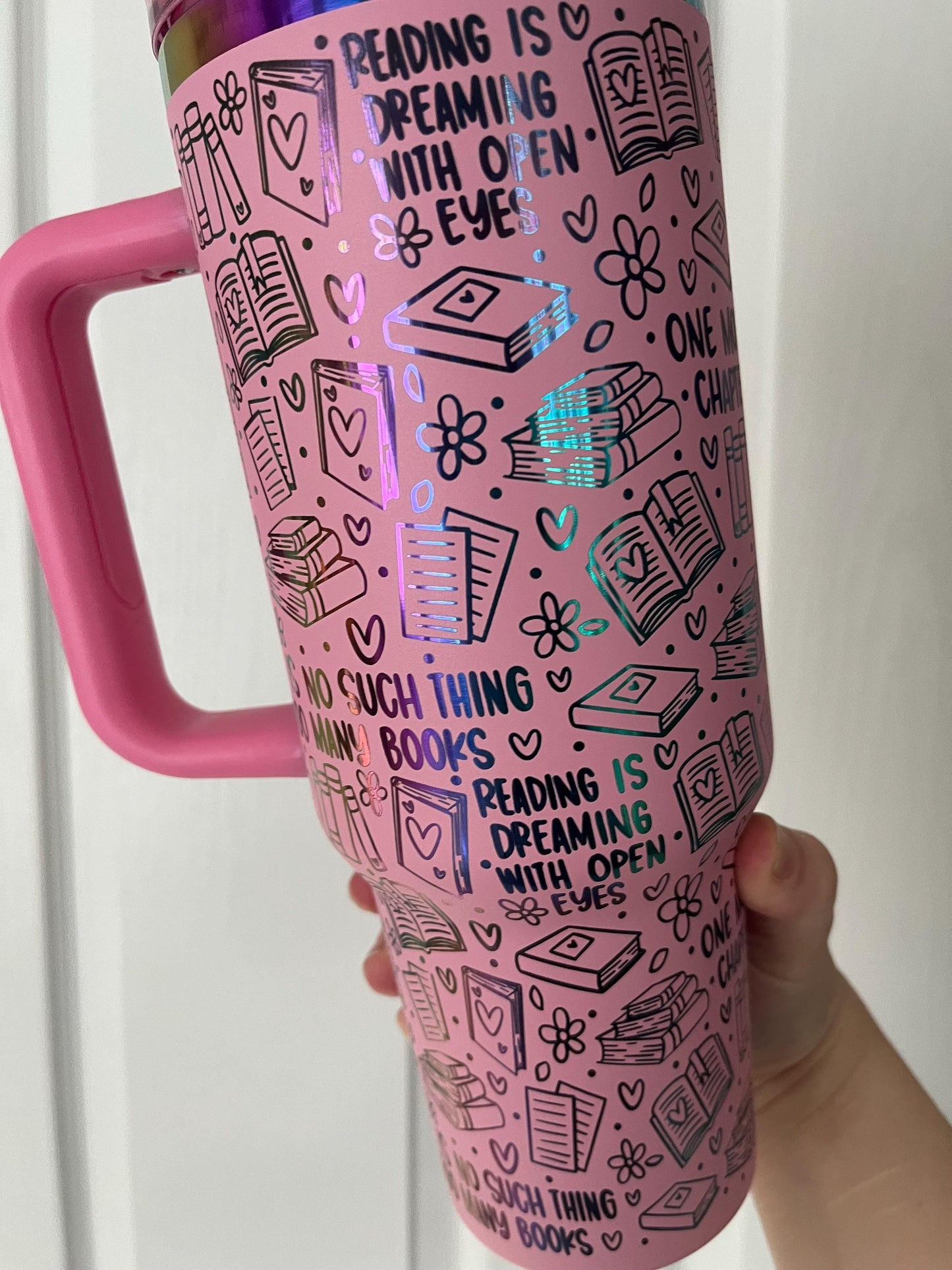 Book Lover 40oz Tumbler: Rainbow Laser Engraved Stanley Dupe