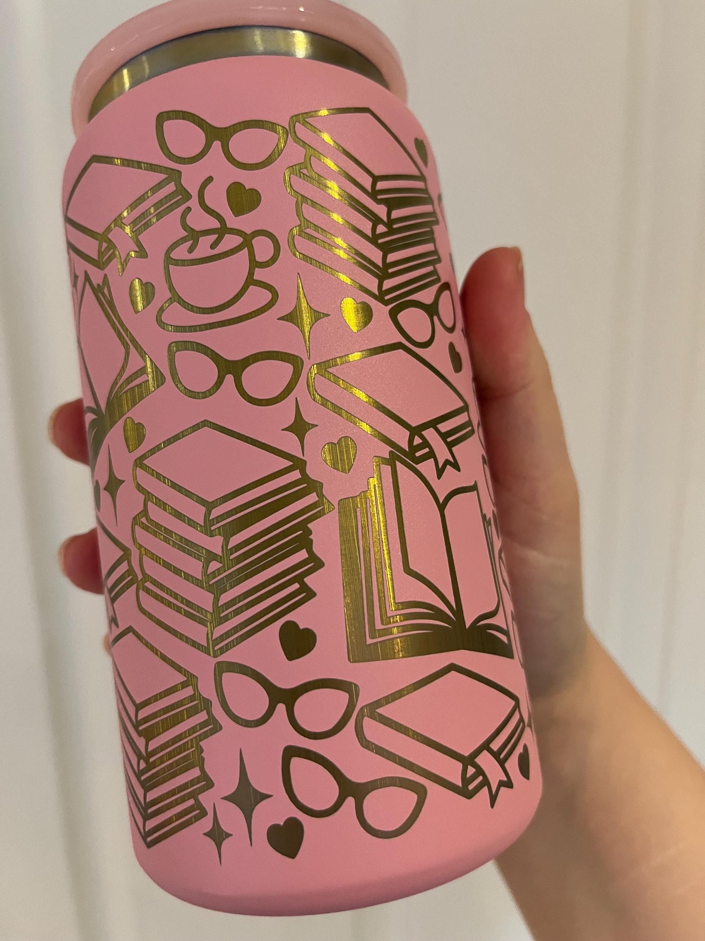 Book Lover Iced Coffee Tumbler: Engraved Stainless Steel 16oz