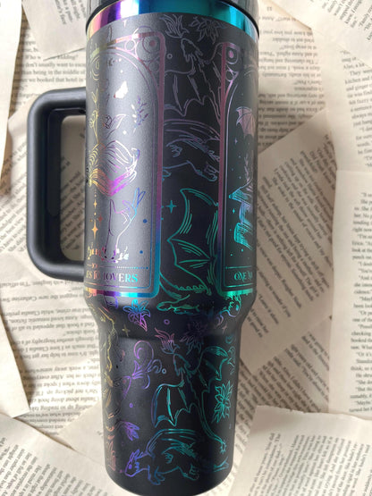 Romantasy Book Lover Tumbler: Laser Engraved Rainbow 40oz Stanley Dupe