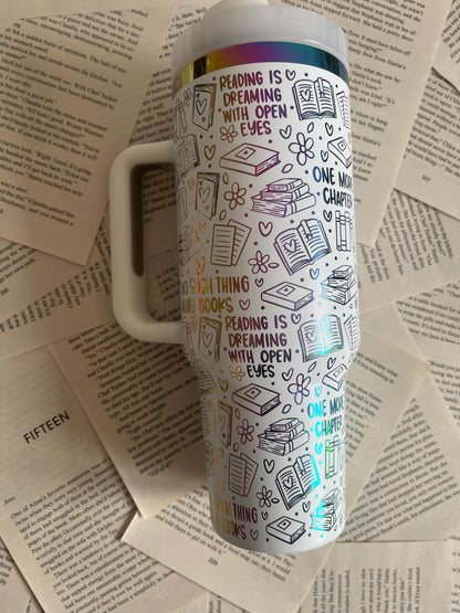 Book Lover 40oz Tumbler: Rainbow Laser Engraved Stanley Dupe