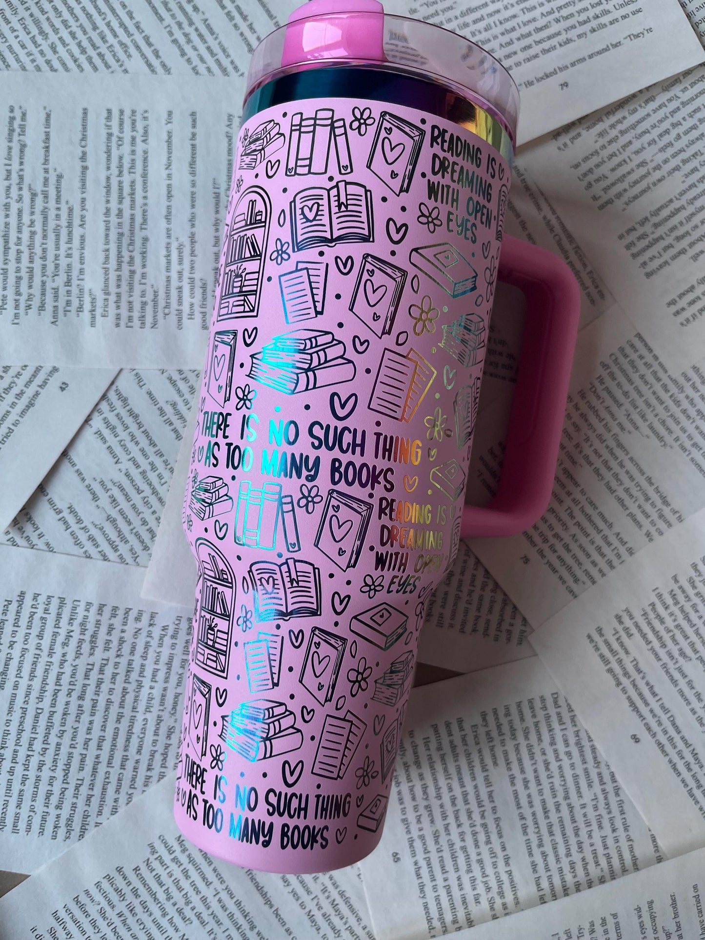 Book Lover 40oz Tumbler: Rainbow Laser Engraved Stanley Dupe