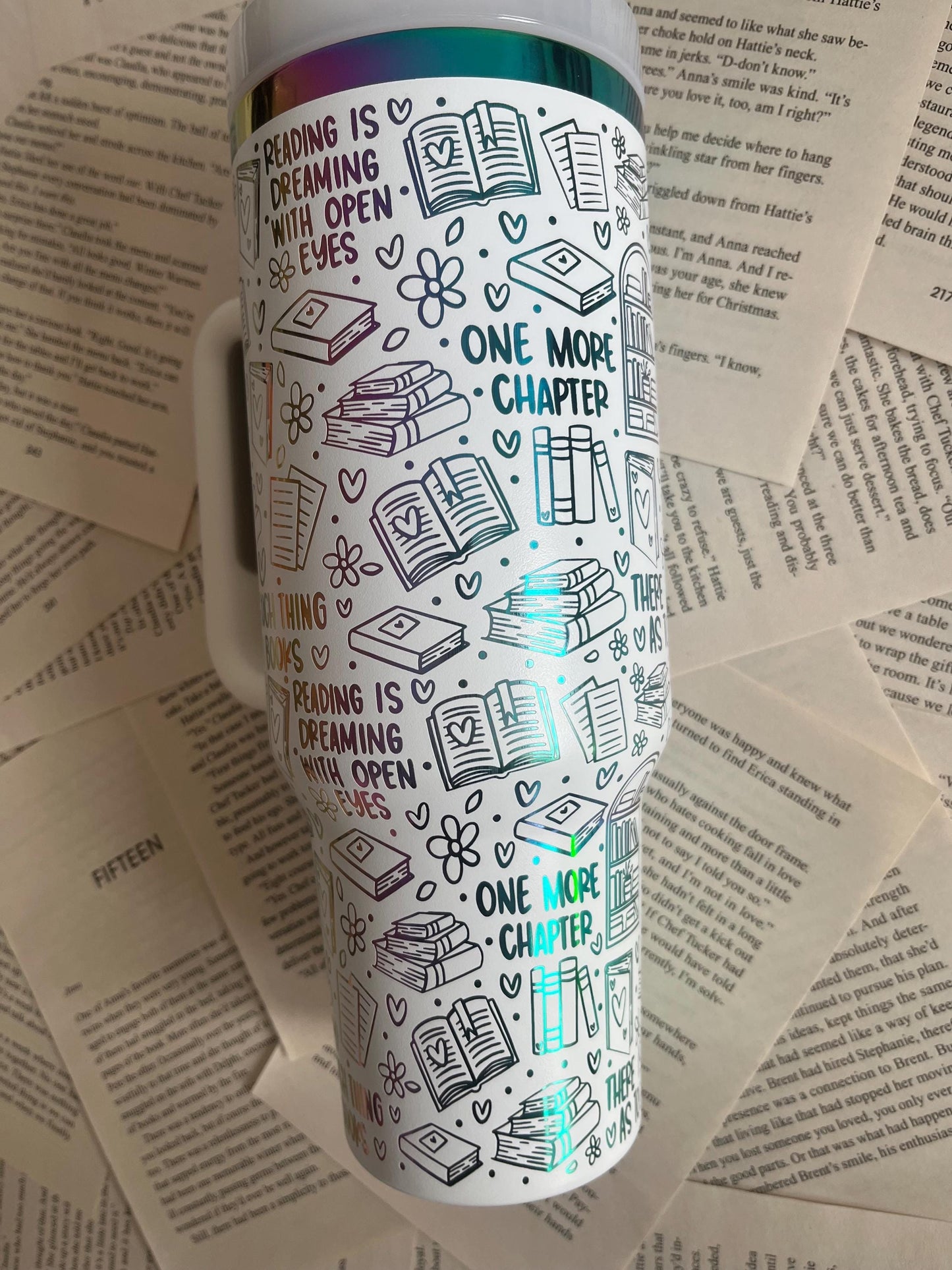 Book Lover 40oz Tumbler: Rainbow Laser Engraved Stanley Dupe