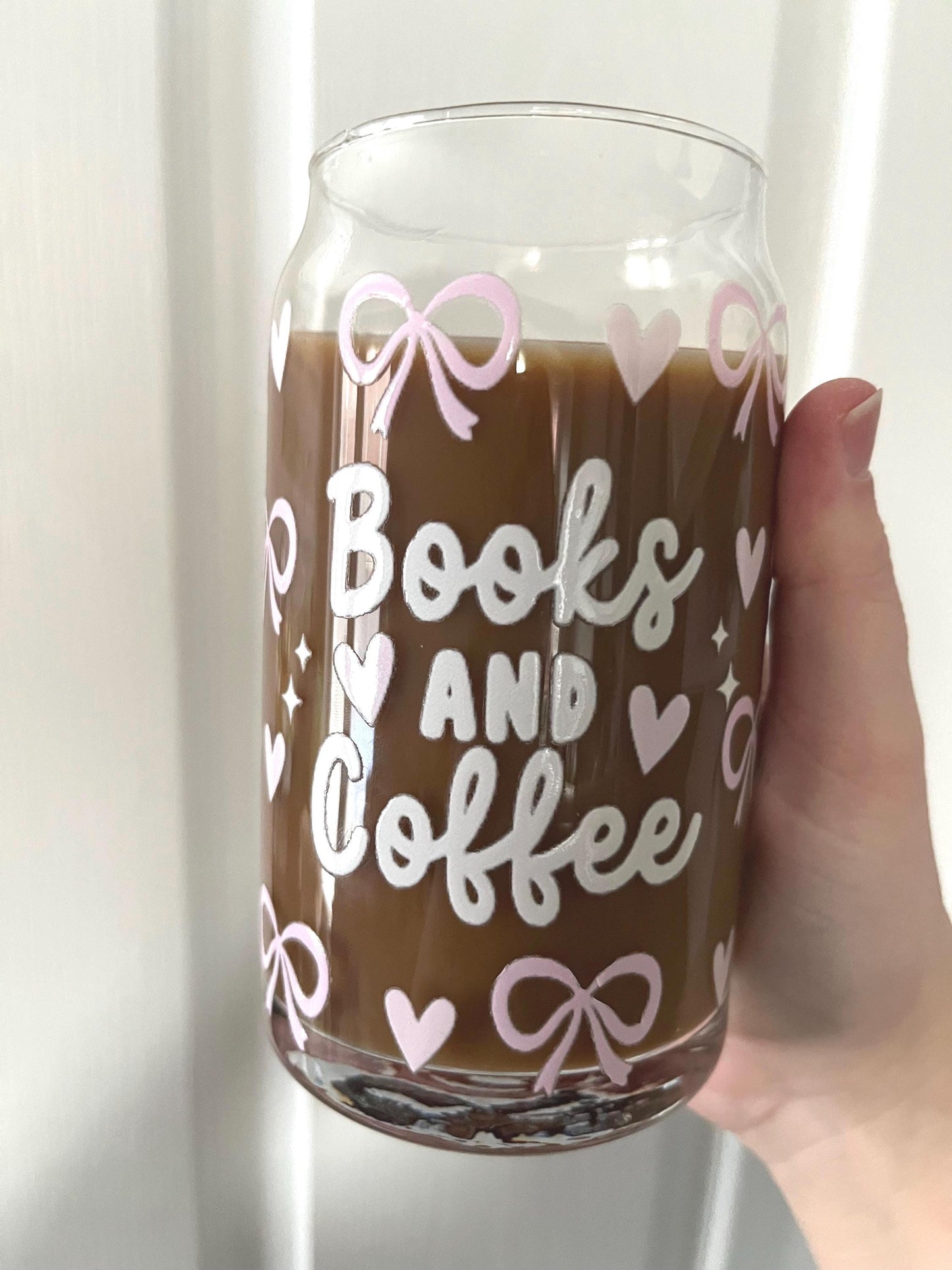 Books and Coffee Glass Tumbler with Lid & Straw