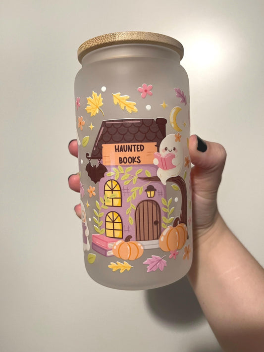 Haunted Bookshop, 16oz glass tumbler