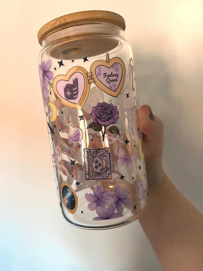 Fantasy Queen 16oz Glass Tumbler With Lid Ans Straw