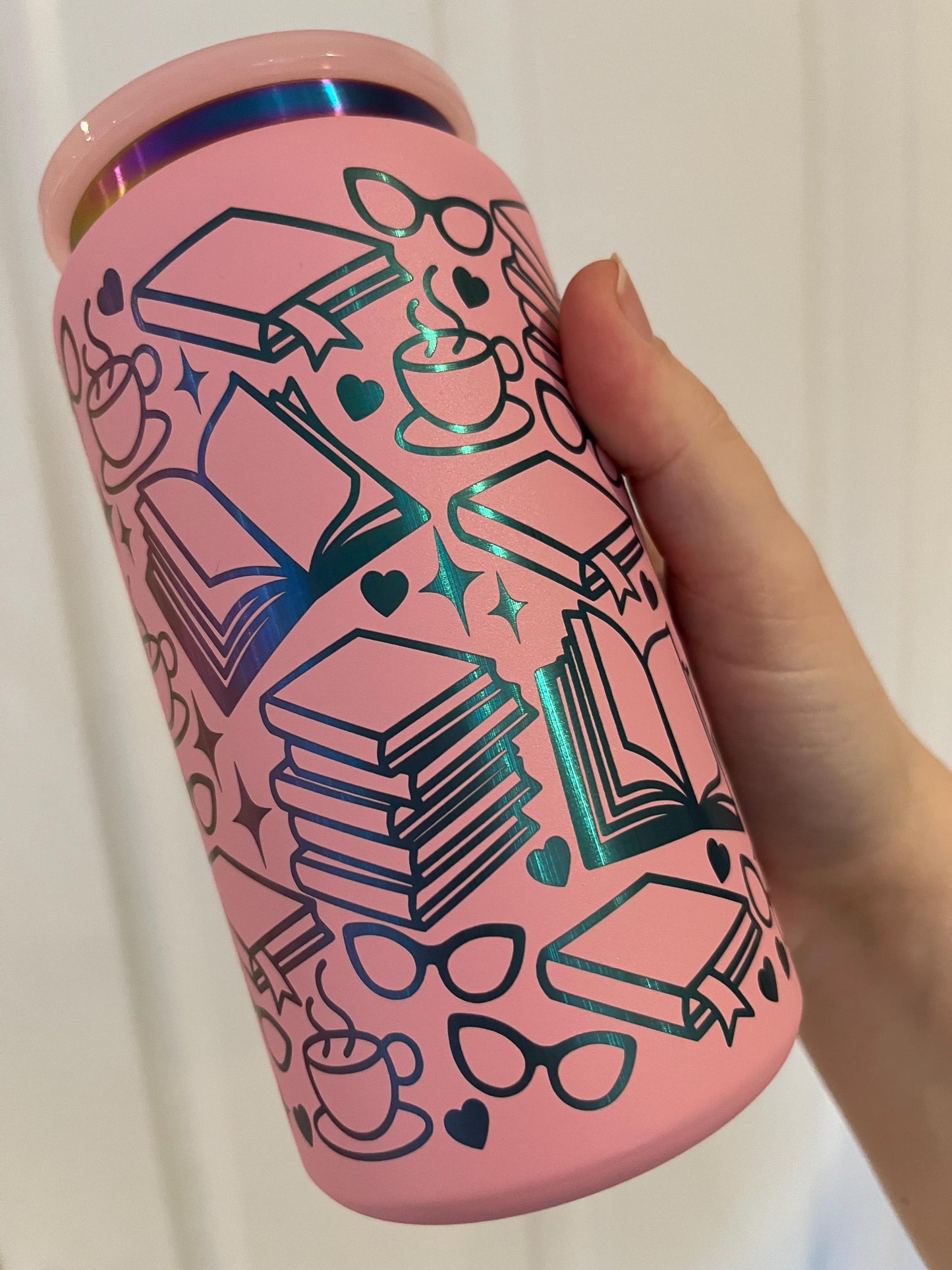 Book Lover Iced Coffee Tumbler: Engraved Stainless Steel 16oz