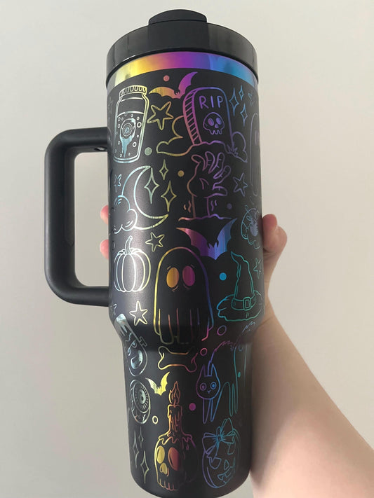 Halloween doodles Stanley dupe 40oz tumbler, spooky season travel mug