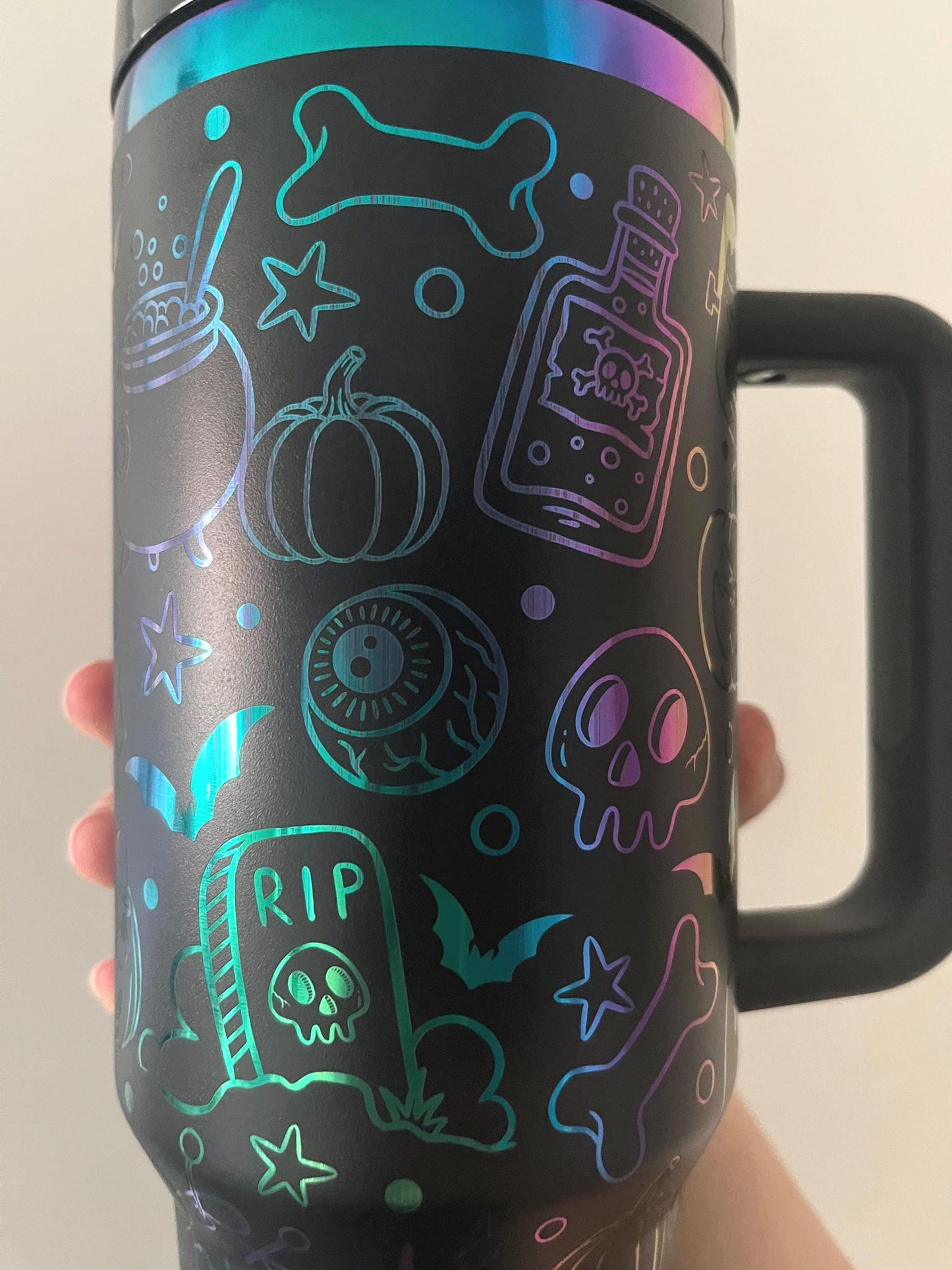 Halloween doodles Stanley dupe 40oz tumbler, spooky season travel mug