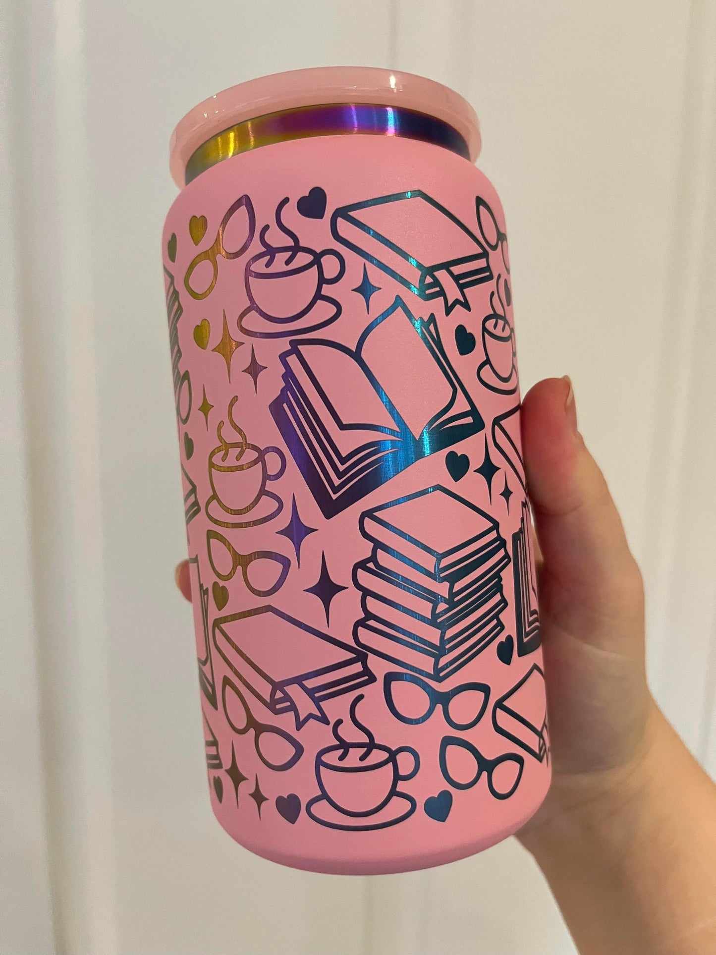 Book Lover Iced Coffee Tumbler: Engraved Stainless Steel 16oz