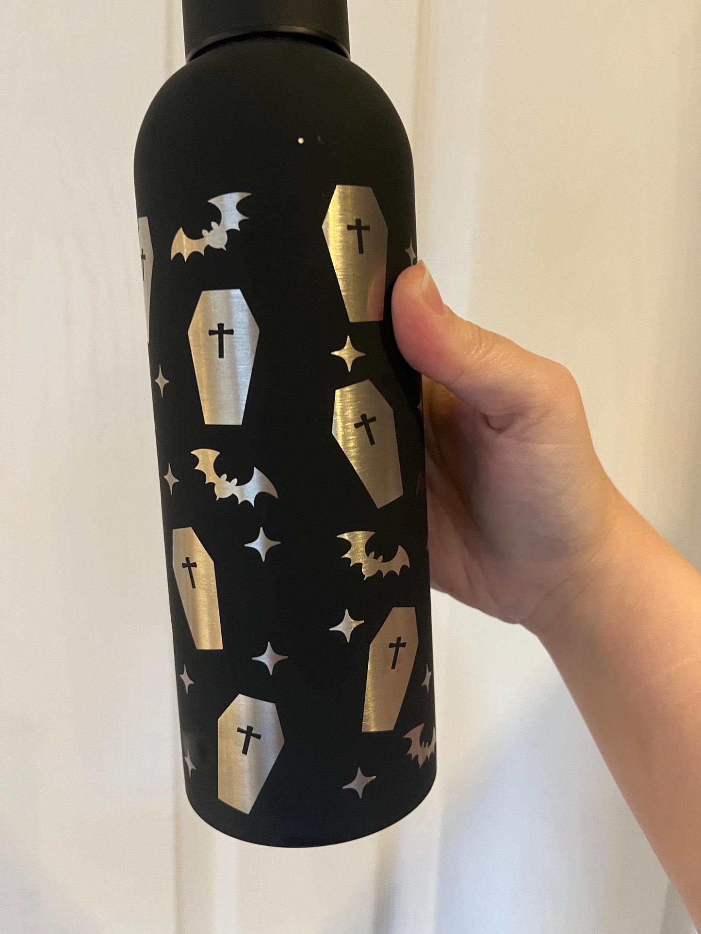 Black Gothic Stainless Steel Water Bottle Laser Engraved