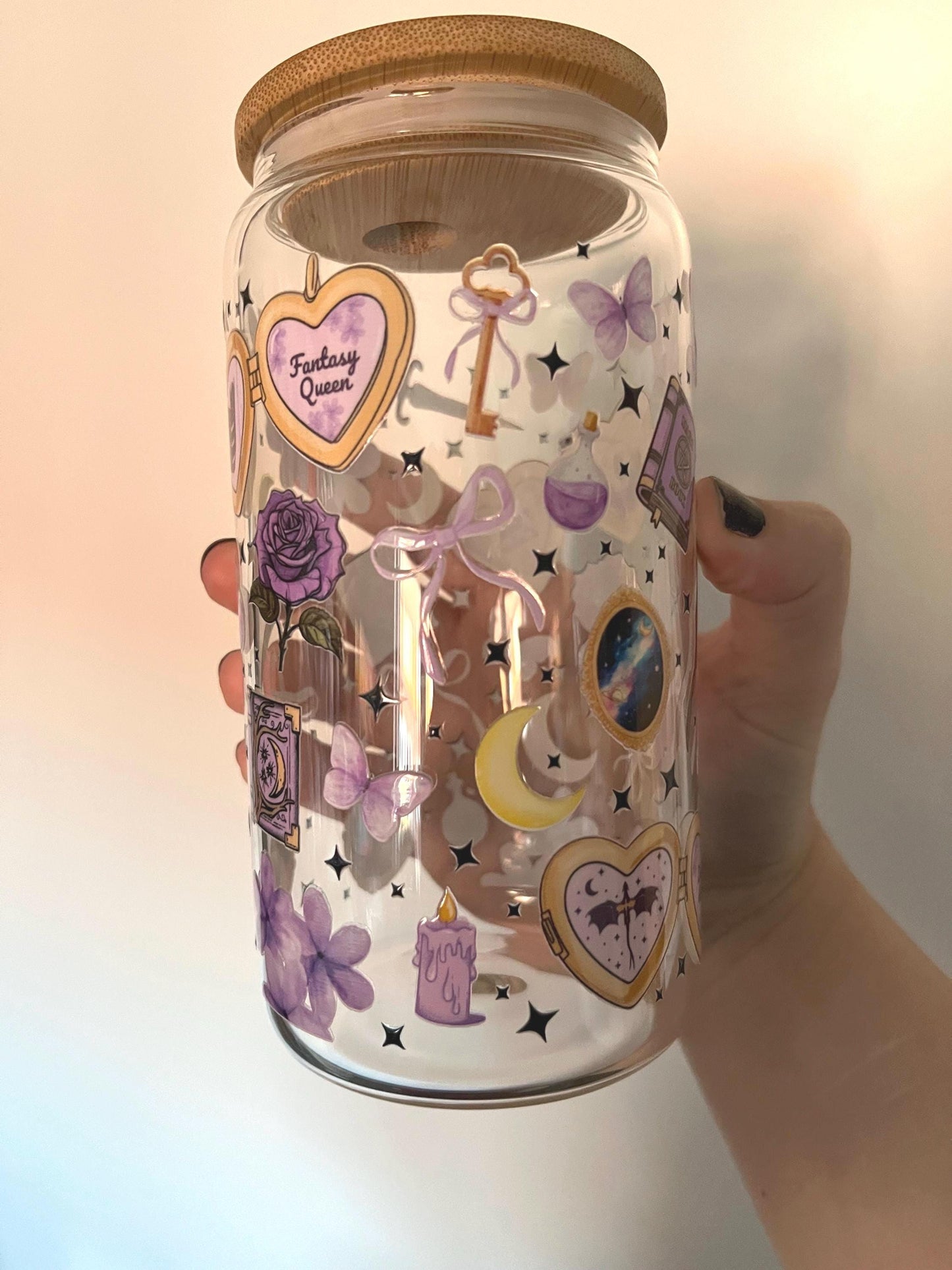 Fantasy Queen 16oz Glass Tumbler With Lid Ans Straw
