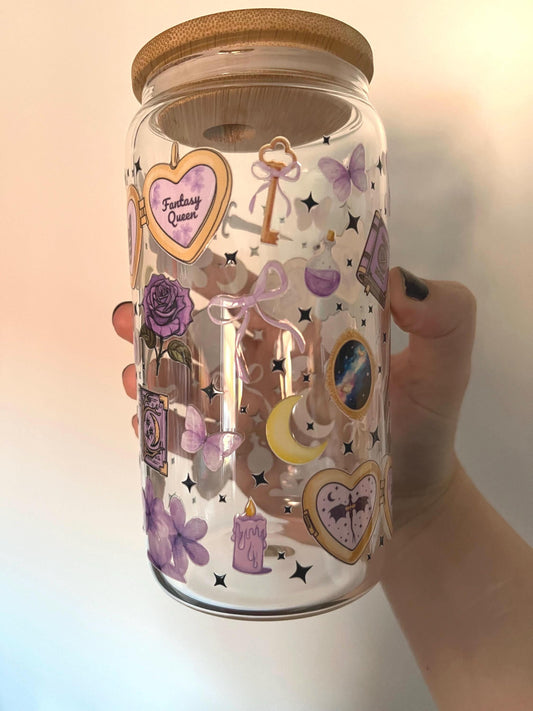 Fantasy Queen 16oz Glass Tumbler With Lid Ans Straw