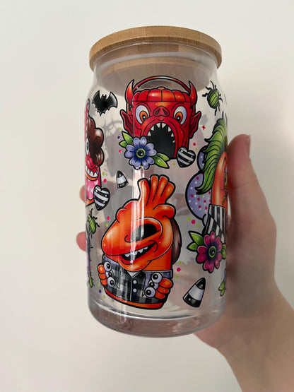 Beetlejuice themed glass with lid 16oz, Lydia deetz