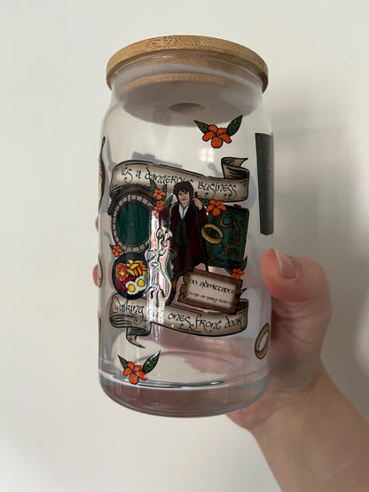 Hobbit lord of the rings themed glass cup 16oz tumbler for iced coffee fizzy drinks