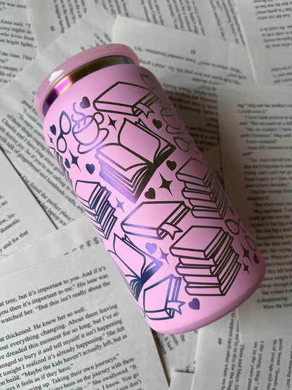 Book Lover Iced Coffee Tumbler: Engraved Stainless Steel 16oz