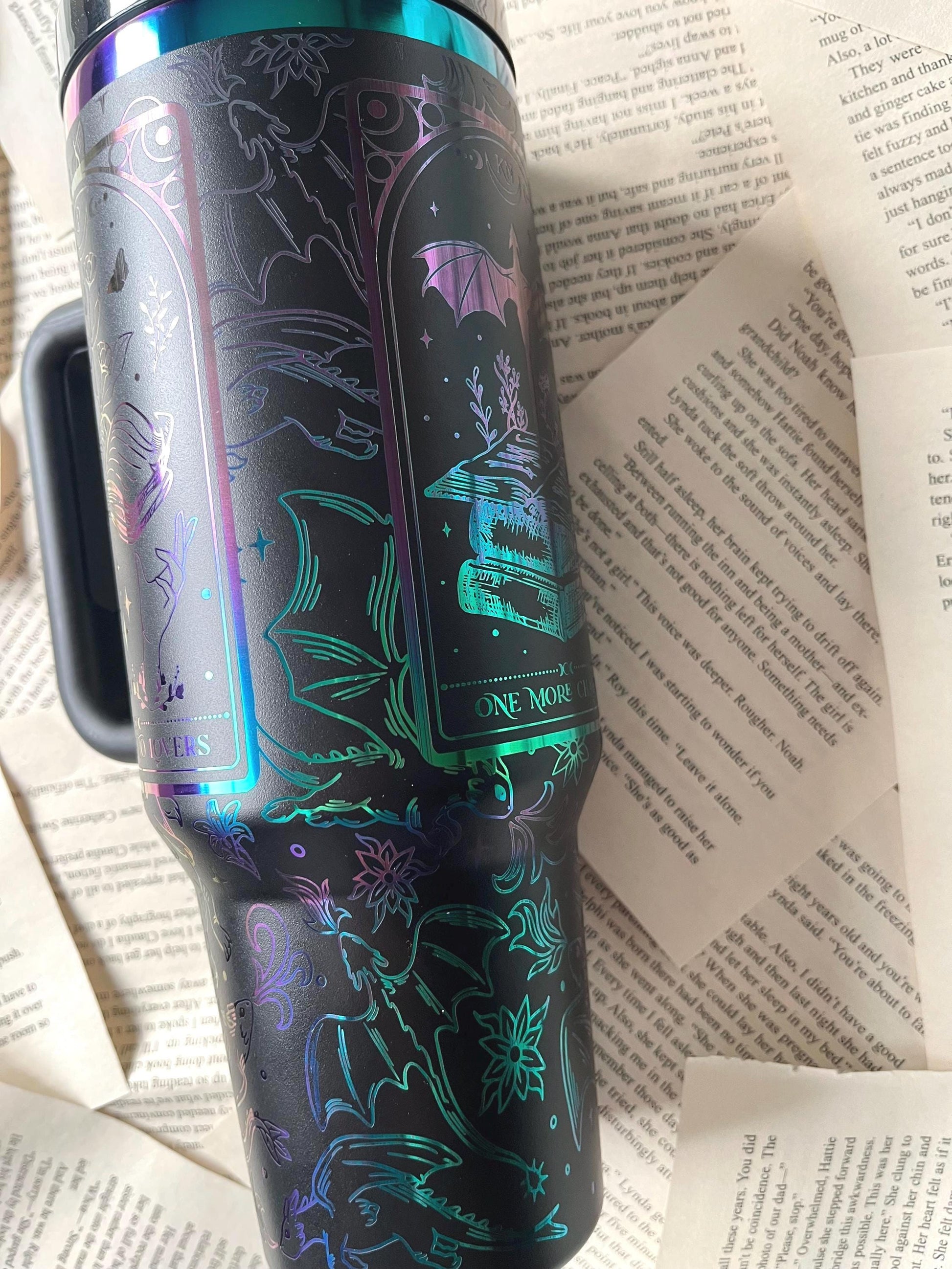 Stanley dupe book girly fantasy black laser tumbler