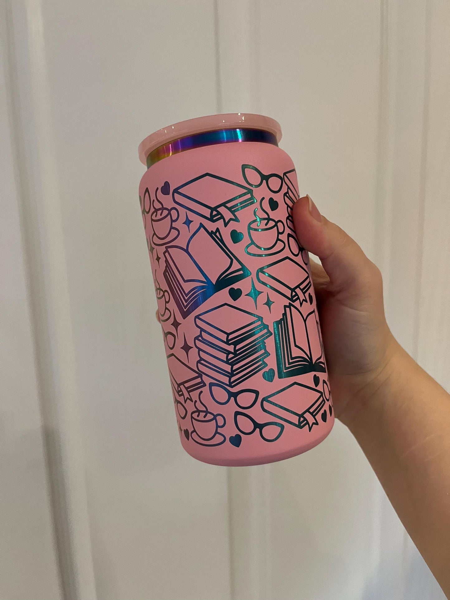 Book Lover Iced Coffee Tumbler: Engraved Stainless Steel 16oz