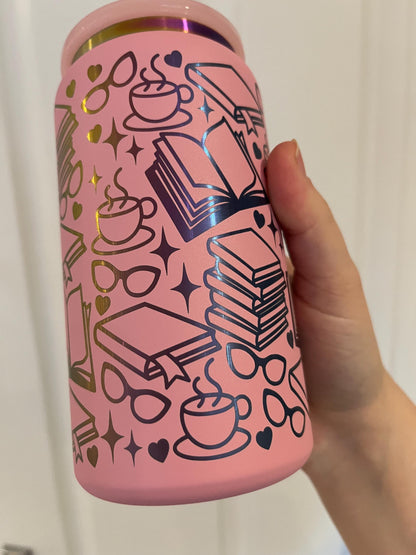 Book Lover Iced Coffee Tumbler: Engraved Stainless Steel 16oz