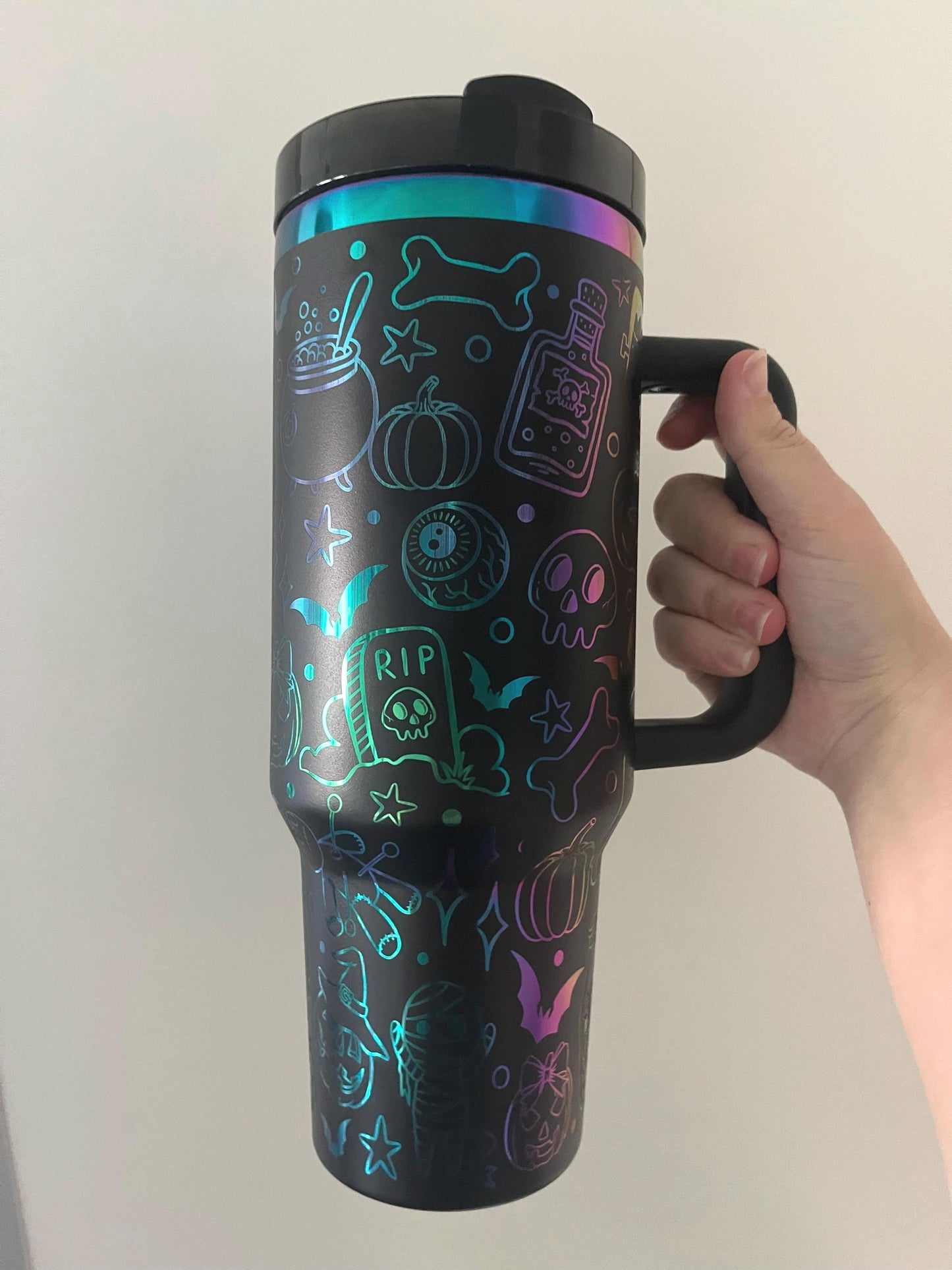 Halloween doodles Stanley dupe 40oz tumbler, spooky season travel mug
