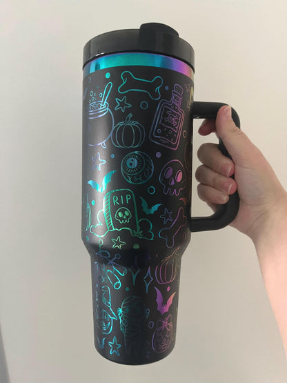 Halloween doodles Stanley dupe 40oz tumbler, spooky season travel mug