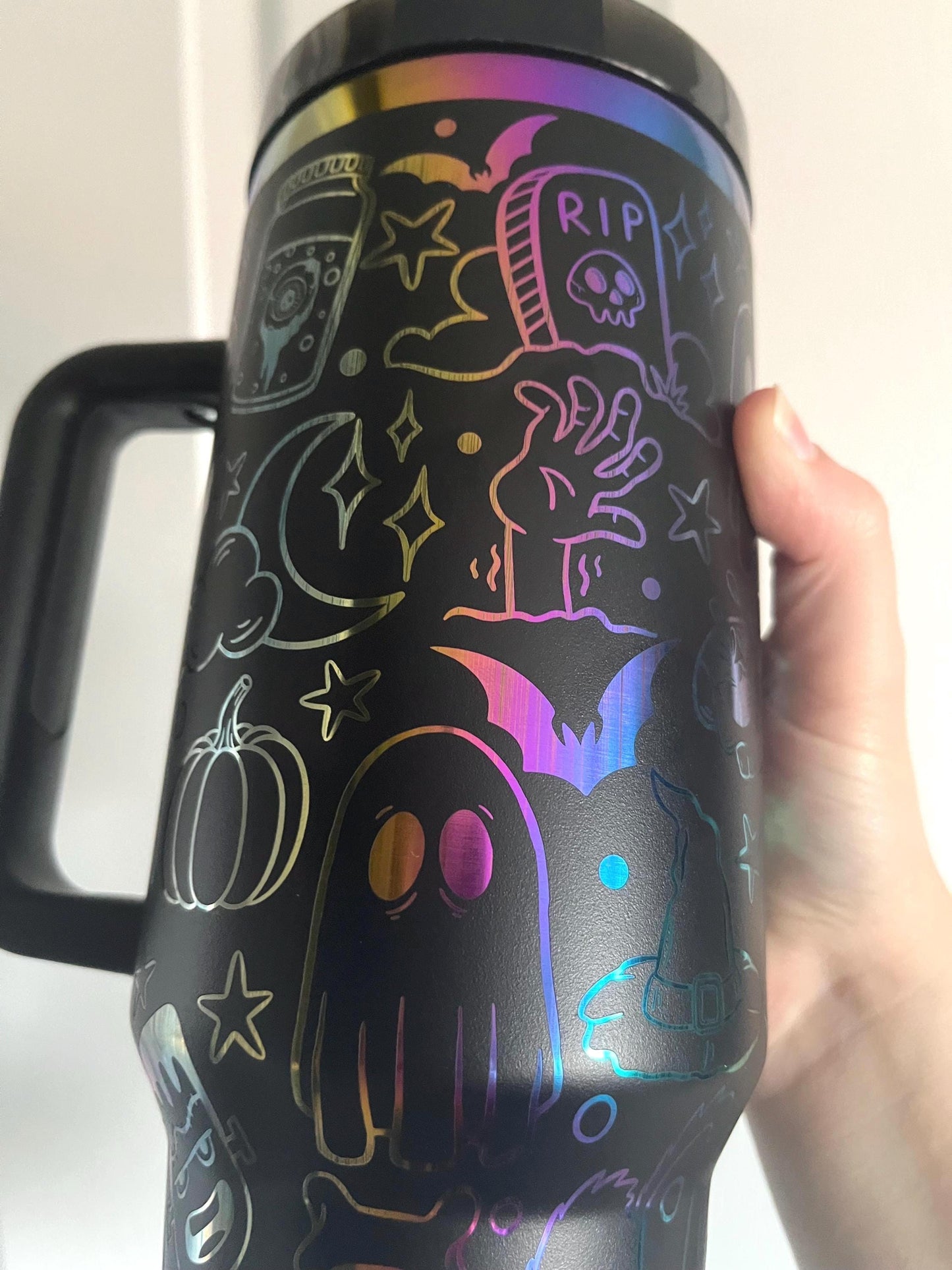 Halloween doodles Stanley dupe 40oz tumbler, spooky season travel mug