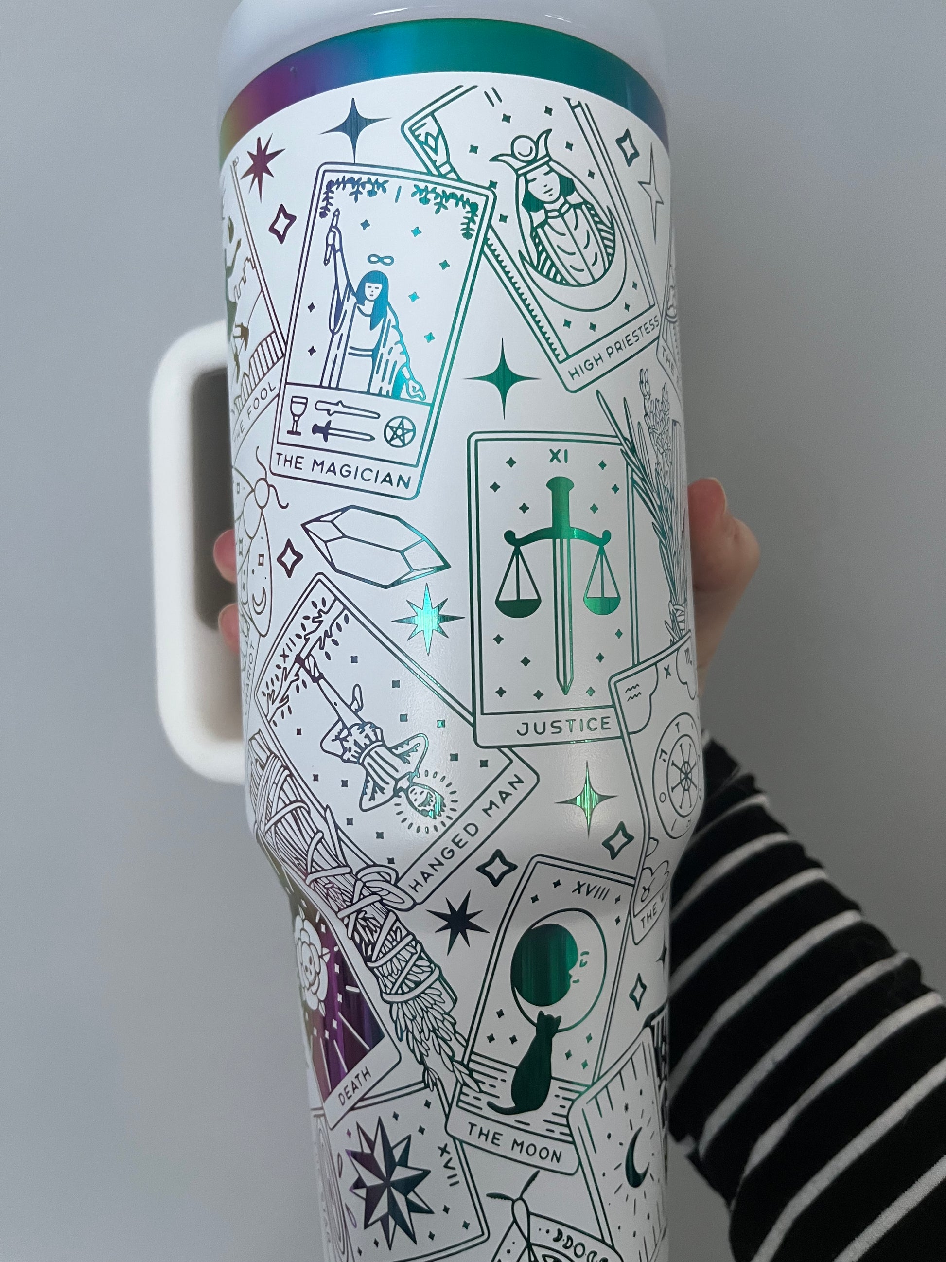 mystical stainless steel travel mug with tarot artwork