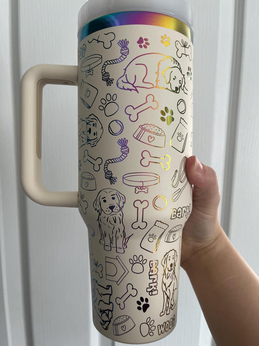 Golden Retriever 40oz laser engraved Stanley dupe tumbler, dog lover gift travel cup