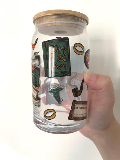 Hobbit lord of the rings themed glass cup 16oz tumbler for iced coffee fizzy drinks