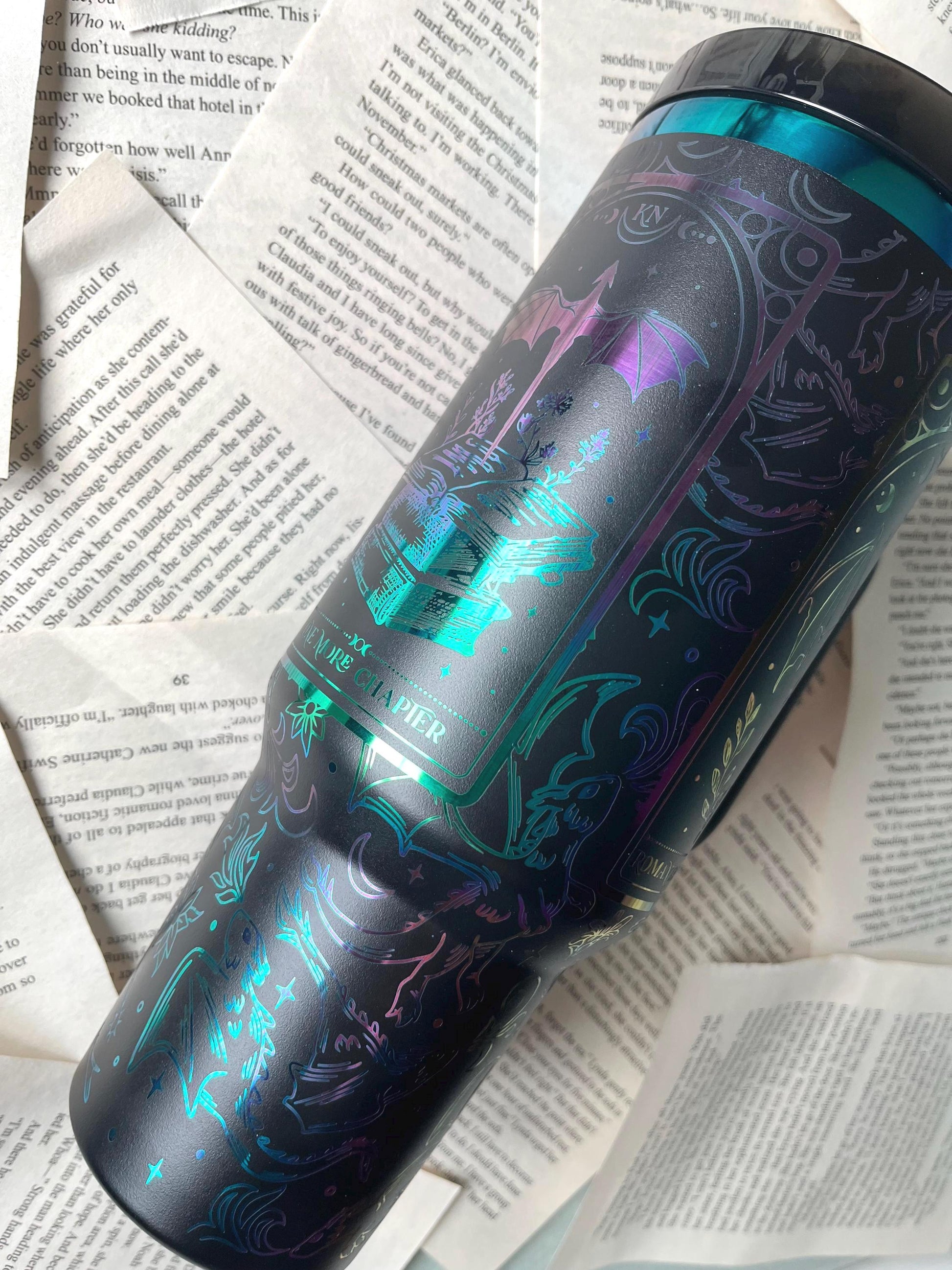 Travel gym tumbler with laser engraved fantasy theme