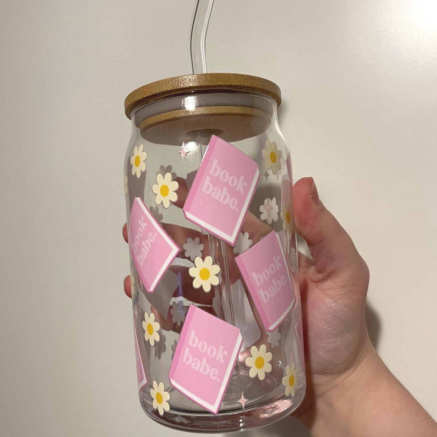 Book babe iced coffee glass - 16oz glass tumbler with lid for book lovers
