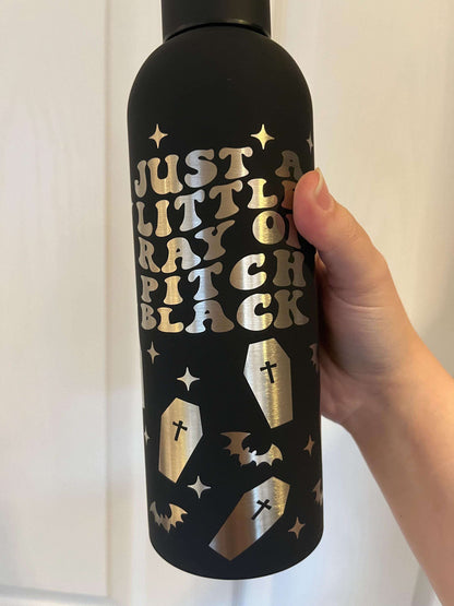 stainless steel black goth aesthetic laser engraved water bottle